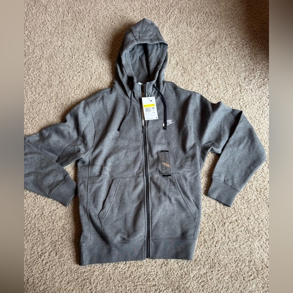 Nike Sportswear Men's Club Fleece Full-Zip Hoodie Dark Grey Small BV2645-071 - Picture 1 of 7